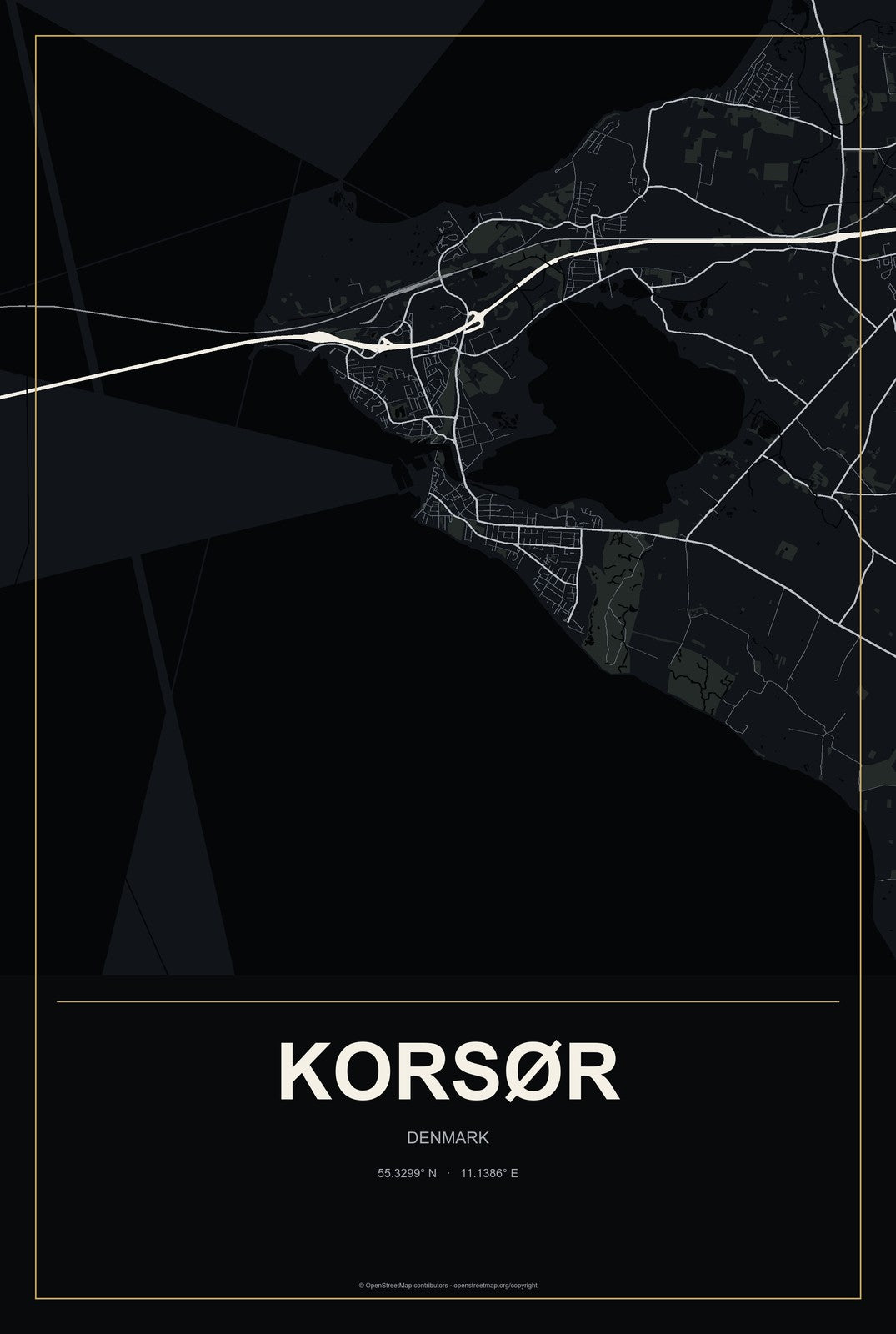 Korsør, Denmark City Map Aluminum Sign in Metropolitan Noir style