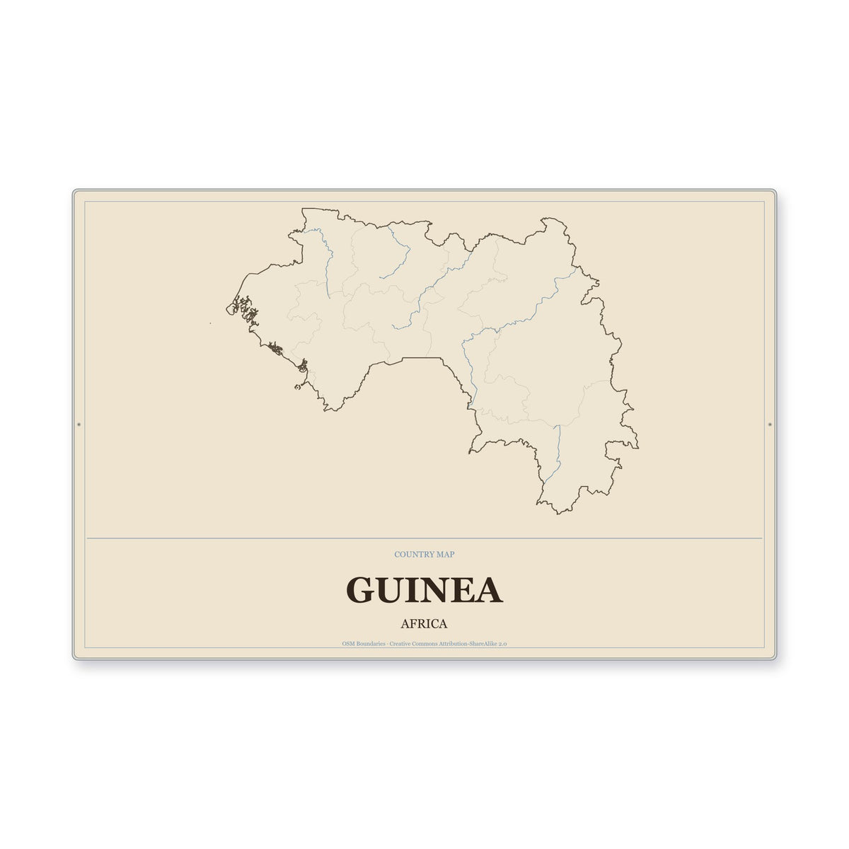 Guinea Country Map Aluminum Sign in Heritage Nautical style