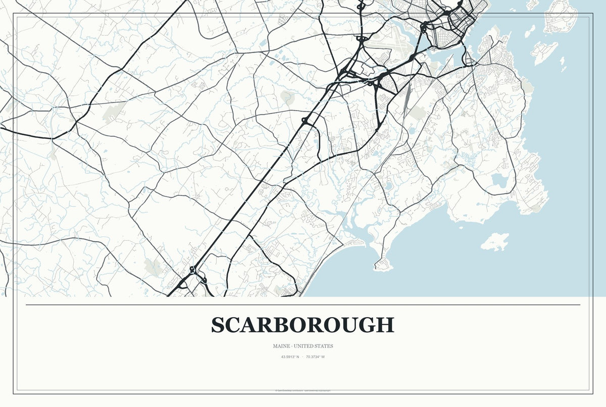 Scarborough, Maine City Map Aluminum Sign in Gallery Air style