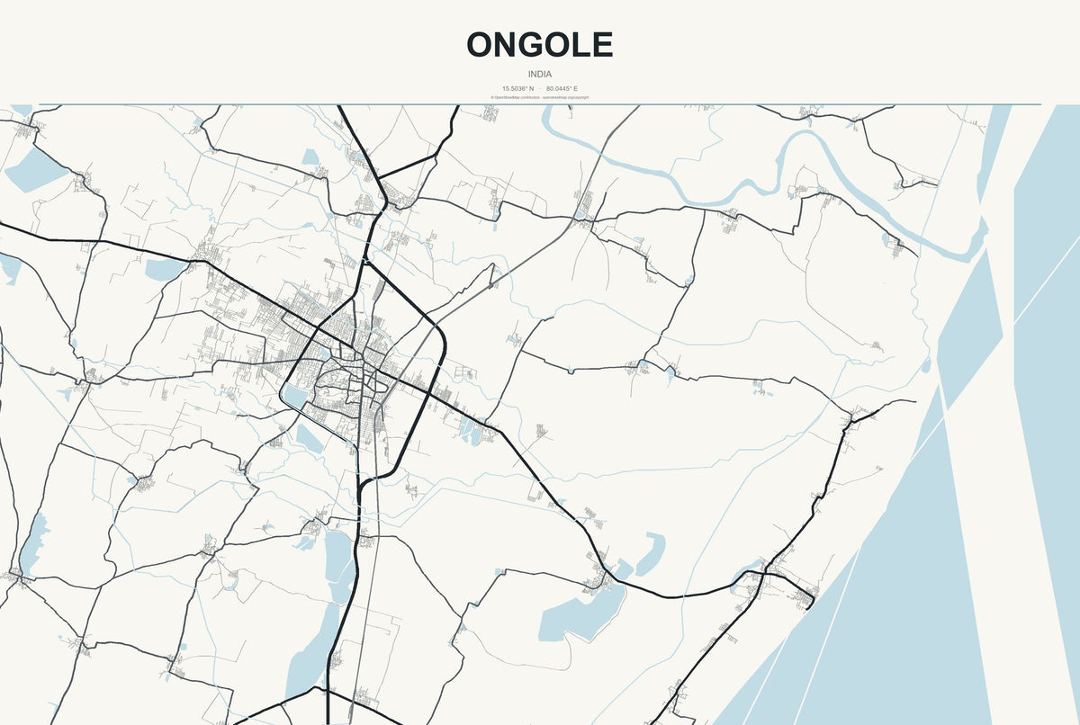 Ongole, India City Map Aluminum Sign in Headline Atlas style