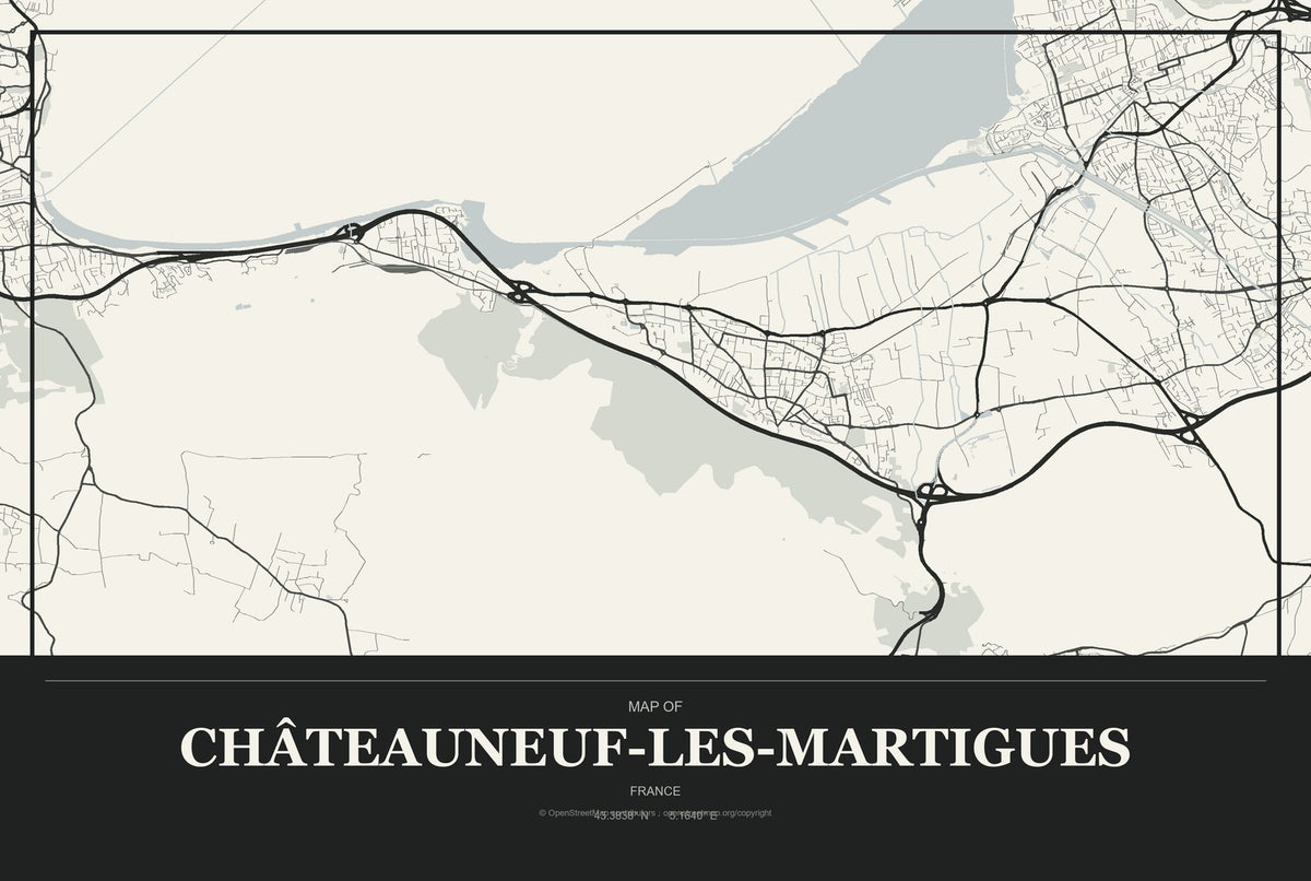 Châteauneuf-les-Martigues, France City Map Aluminum Sign in Museum Plaque style