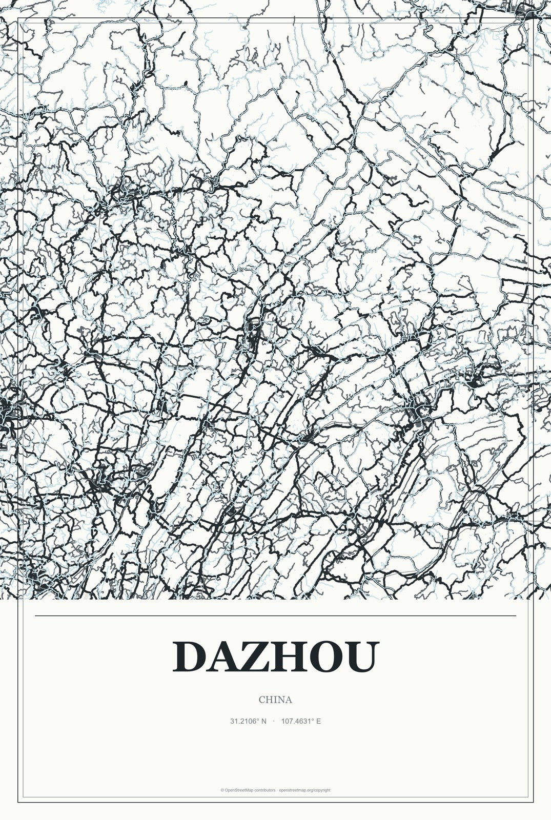 Dazhou, Chongqing, China City Map Aluminum Sign in Gallery Air style