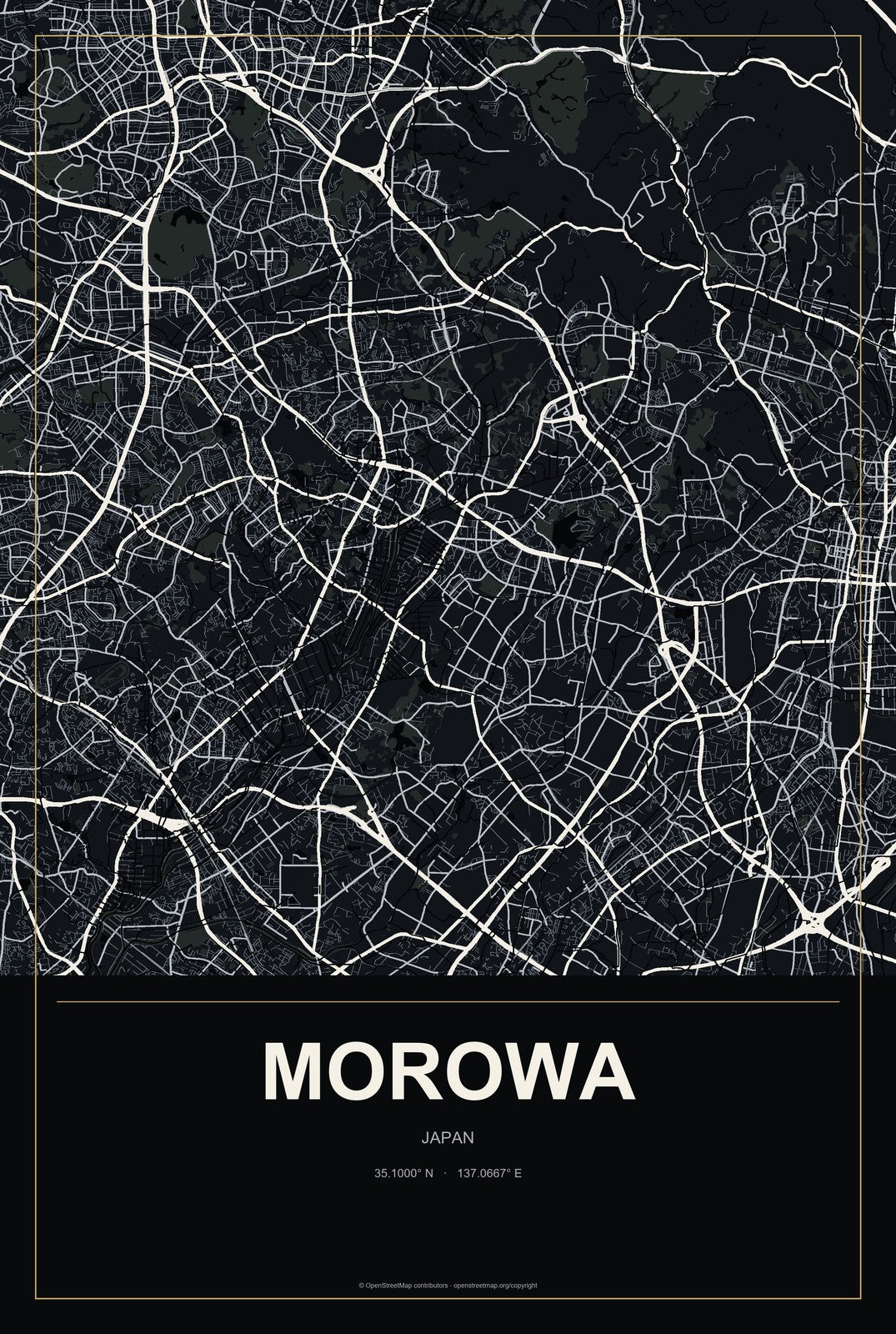 Morowa, Japan City Map Aluminum Sign in Metropolitan Noir style