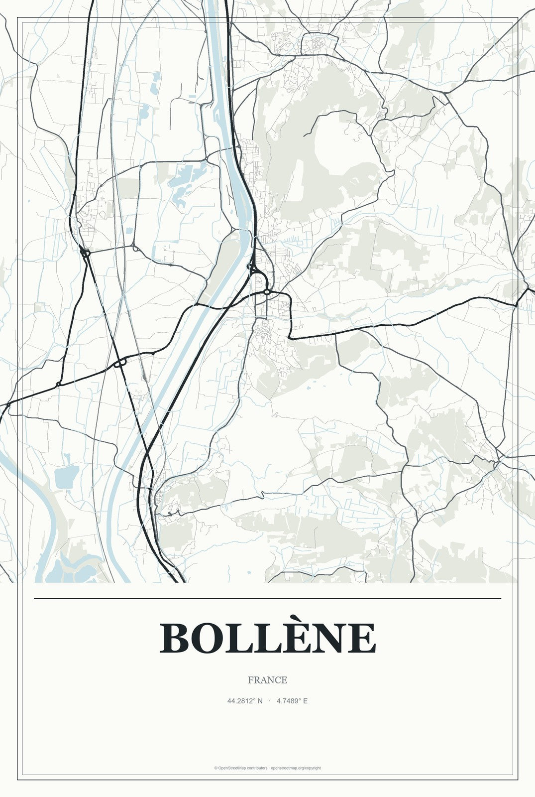 Bollène, France City Map Aluminum Sign in Gallery Air style