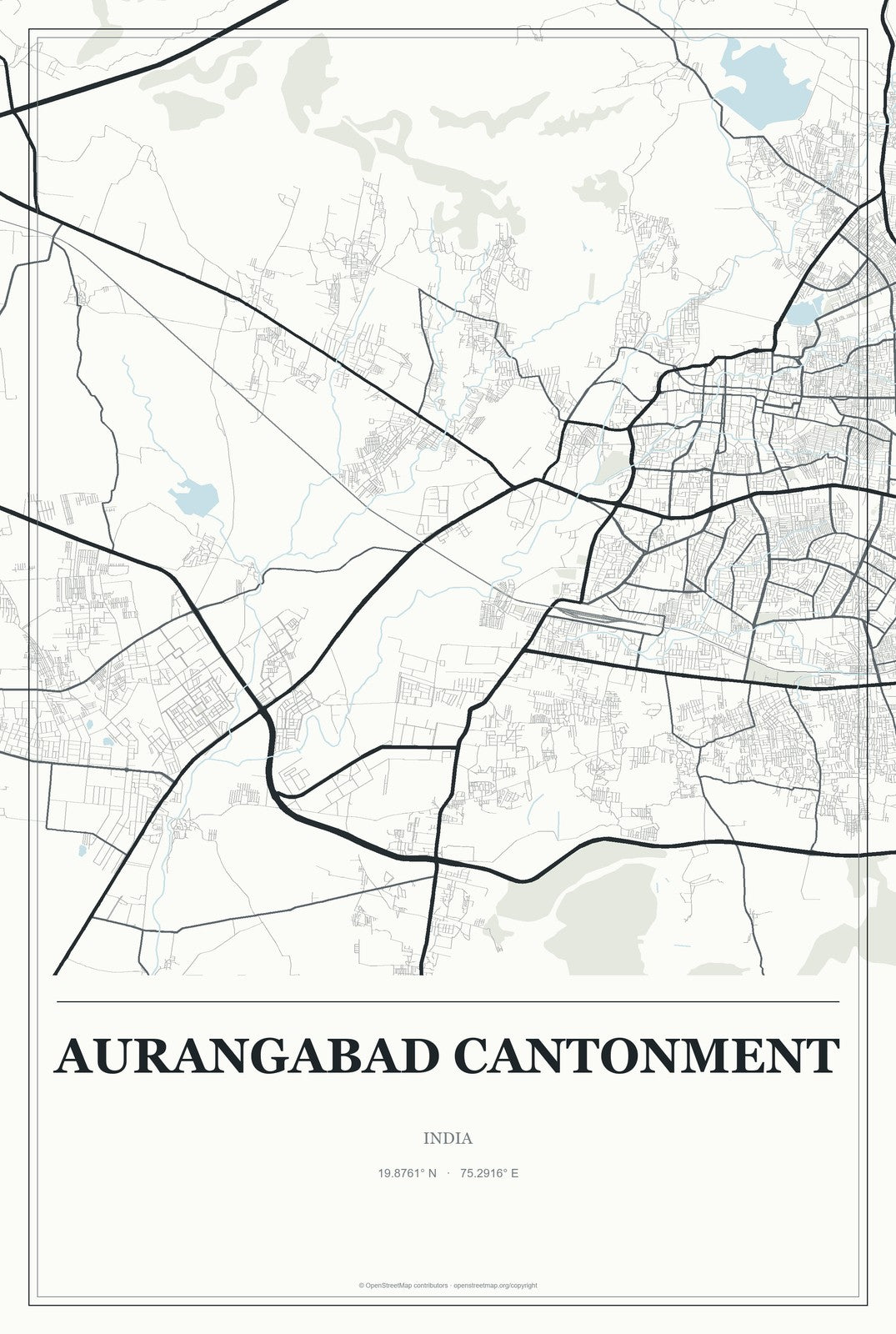 Aurangabad Cantonment, India City Map Aluminum Sign in Gallery Air style