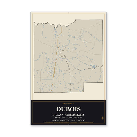 Dubois County, Indiana Map Aluminum Sign in Museum Plaque style