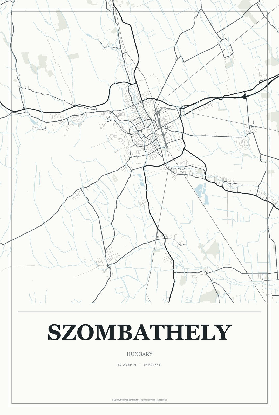 Szombathely, Hungary City Map Aluminum Sign in Gallery Air style
