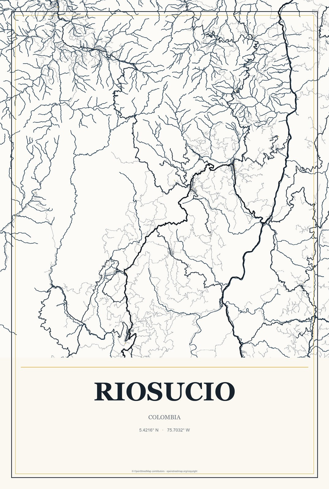 Riosucio, Colombia City Map Aluminum Sign in Citrine Modern style