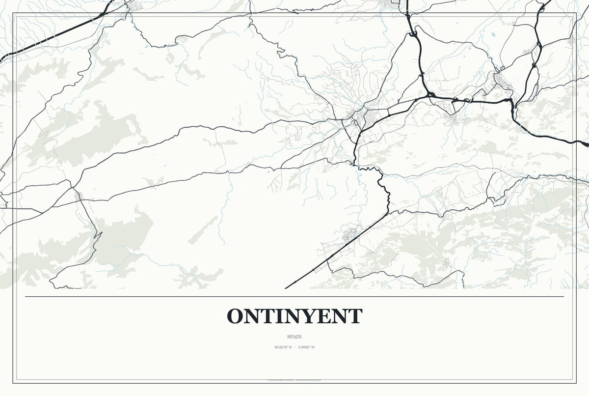 Ontinyent, Spain City Map Aluminum Sign in Gallery Air style