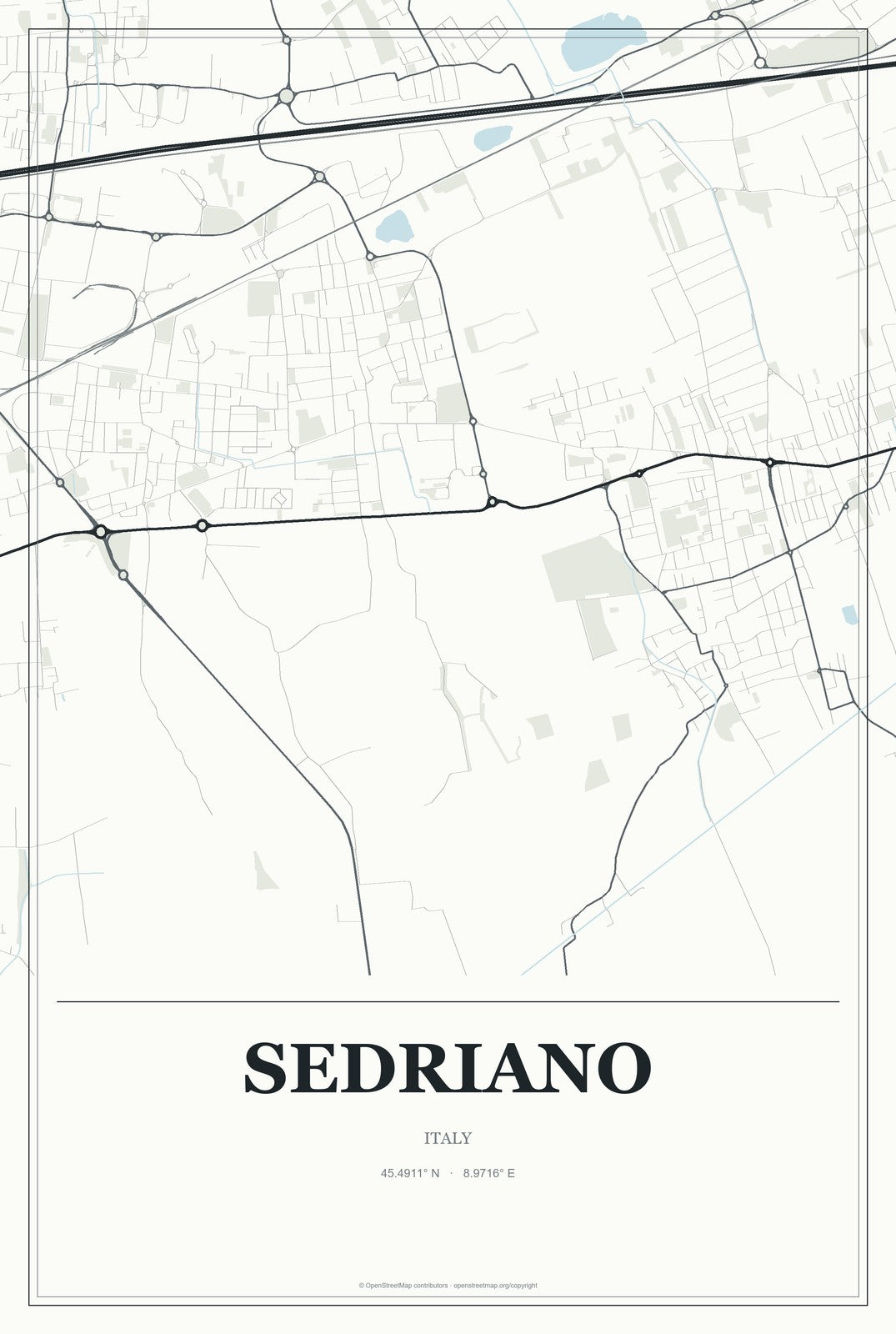 Sedriano, Italy City Map Aluminum Sign in Gallery Air style