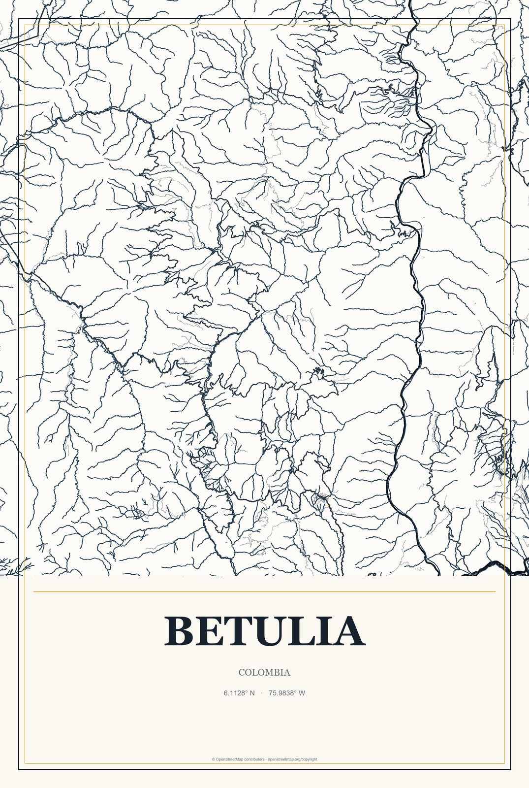 Betulia, Colombia City Map Aluminum Sign in Citrine Modern style