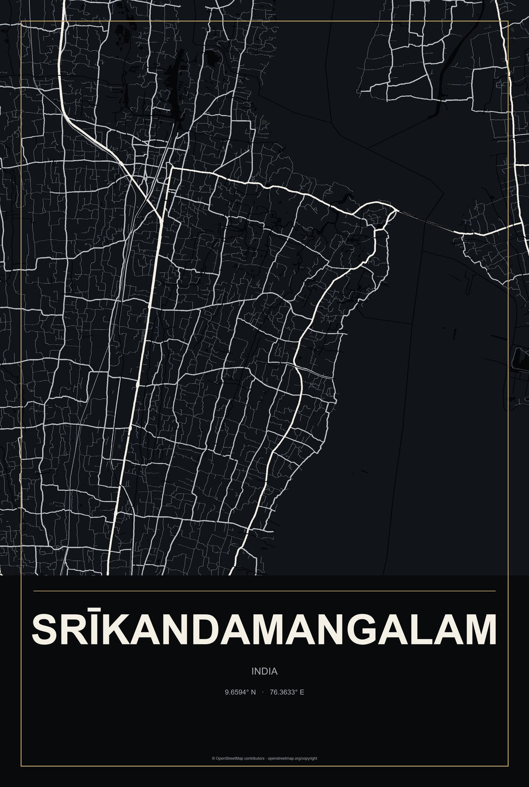 Srīkandamangalam, India City Map Aluminum Sign in Metropolitan Noir style