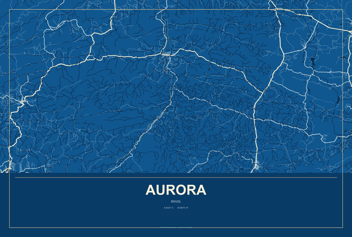 Aurora, Brazil City Map Aluminum Sign in Harbor Cobalt style