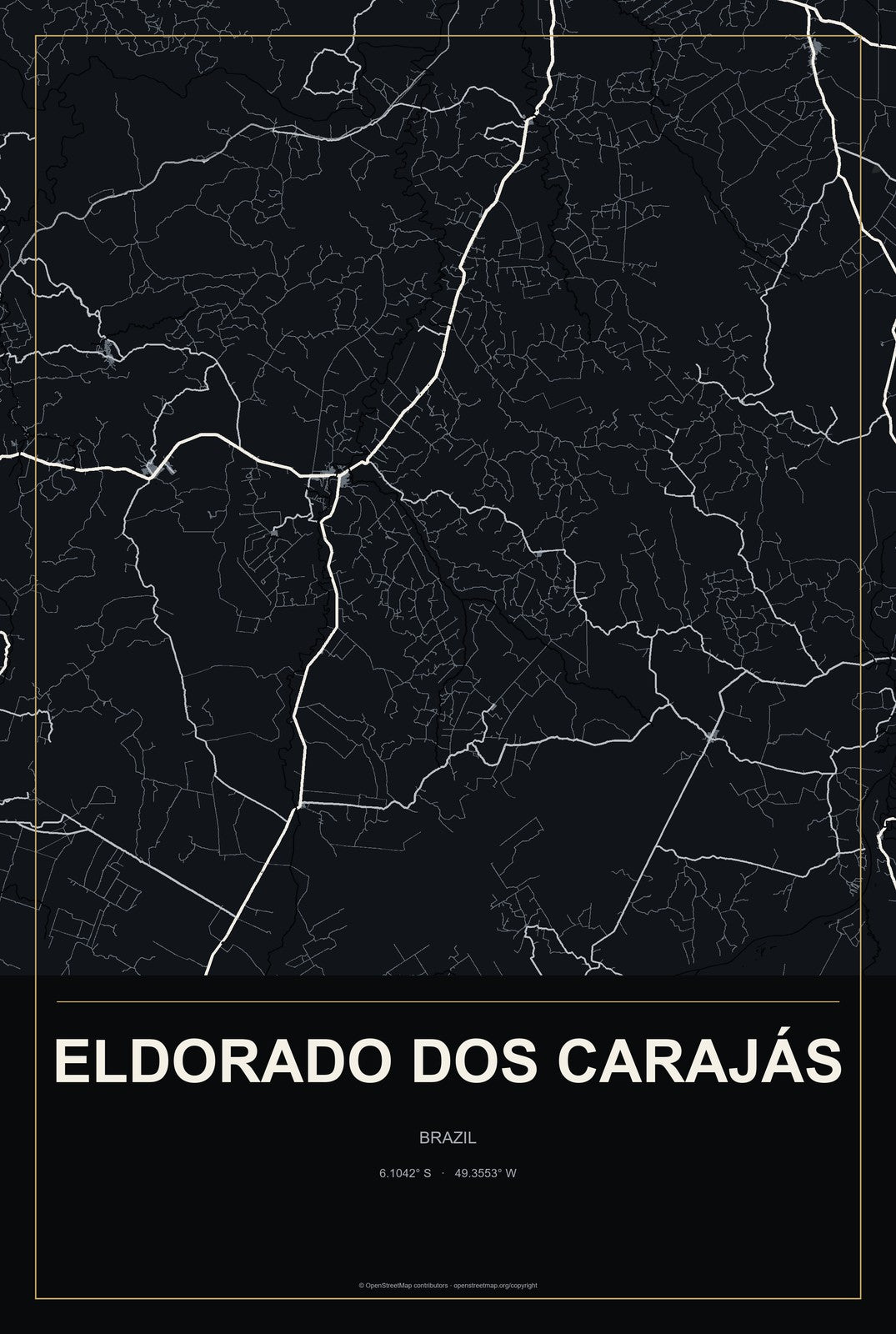 Eldorado dos Carajás, Brazil City Map Aluminum Sign in Metropolitan Noir style