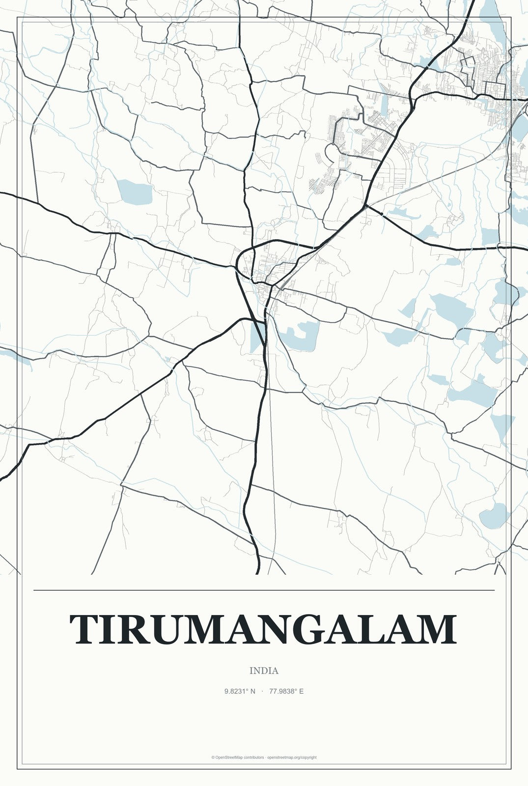 Tirumangalam, India City Map Aluminum Sign in Gallery Air style