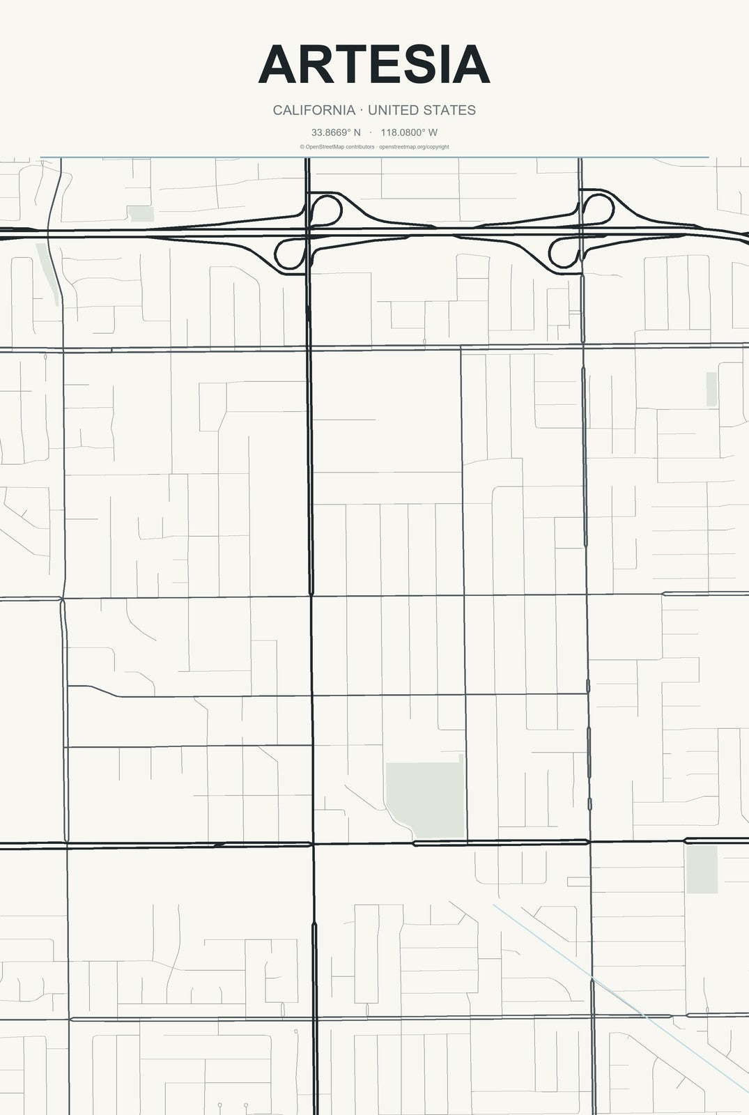 Artesia, California City Map Aluminum Sign in Headline Atlas style