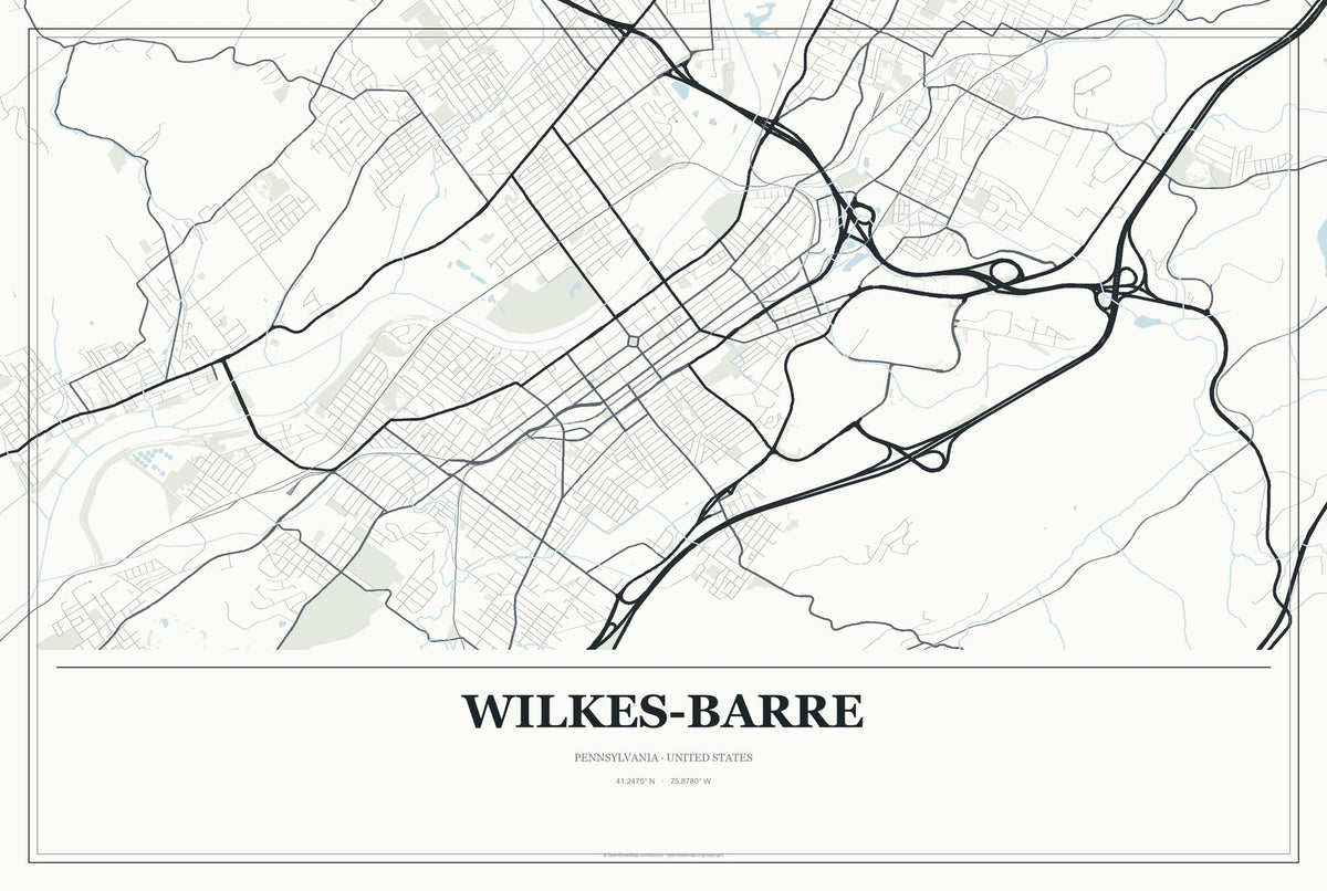 Wilkes-Barre, Pennsylvania City Map Aluminum Sign in Gallery Air style