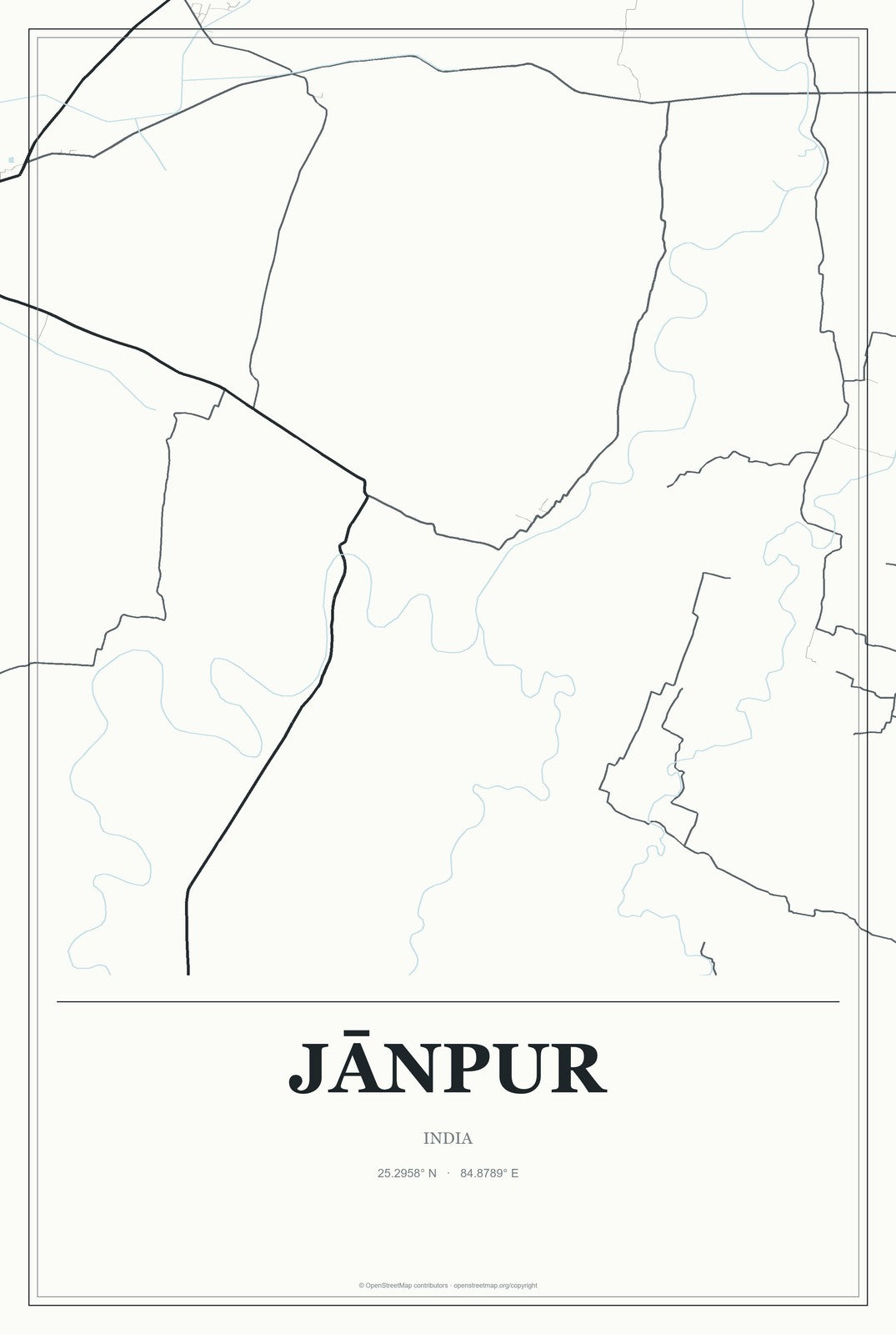 Jānpur, India City Map Aluminum Sign in Gallery Air style