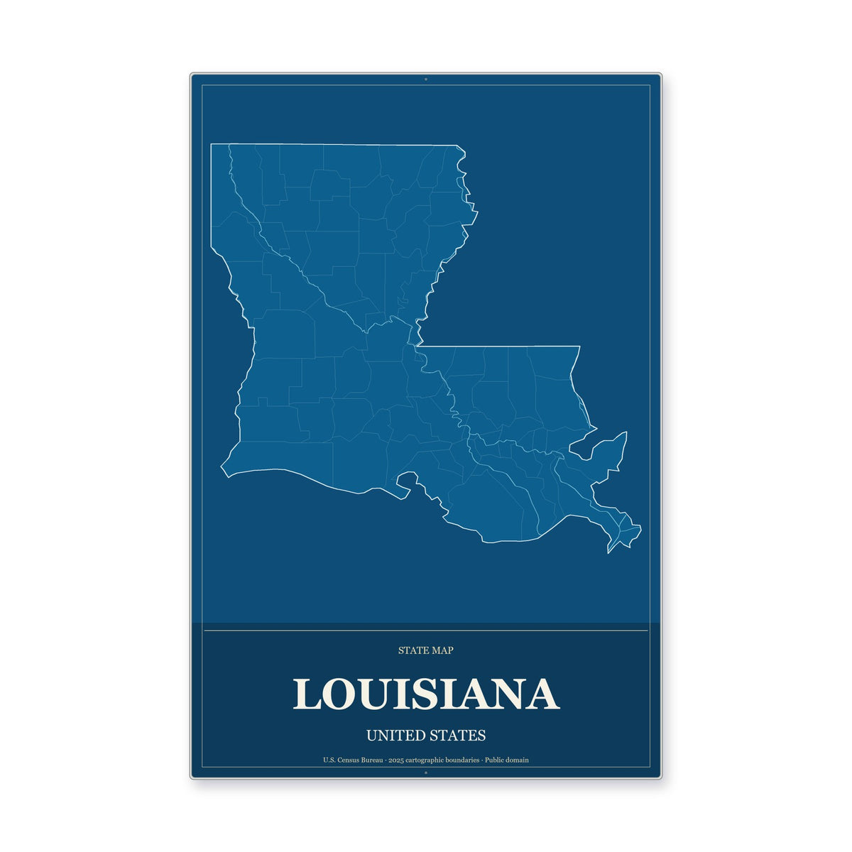 Louisiana state map aluminum sign in Harbor Cobalt style