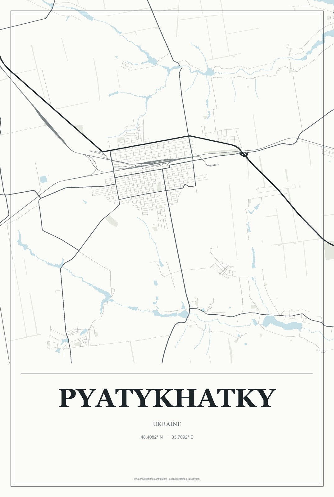 Pyatykhatky, Ukraine City Map Aluminum Sign in Gallery Air style