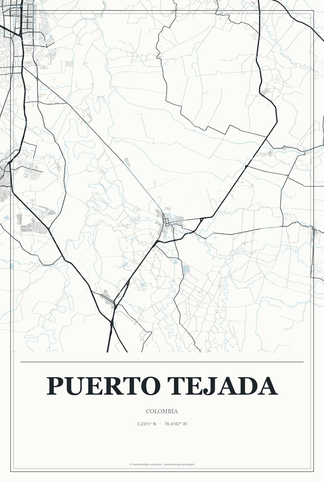Puerto Tejada, Colombia City Map Aluminum Sign in Gallery Air style