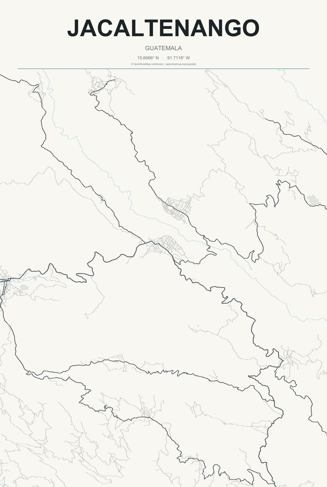 Jacaltenango, Guatemala City Map Aluminum Sign in Headline Atlas style