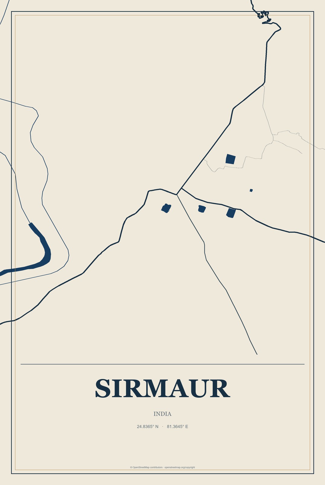 Sirmaur, India City Map Aluminum Sign in Coastal Cutout style