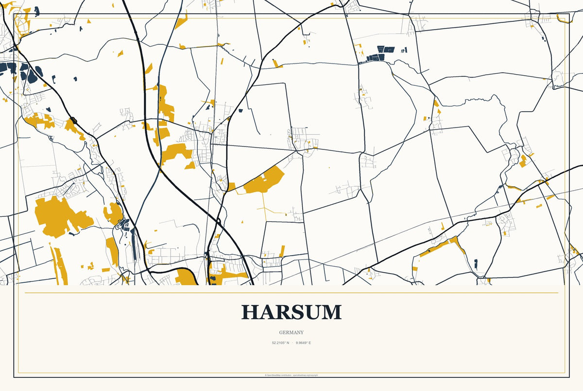 Harsum, Germany City Map Aluminum Sign in Citrine Modern style