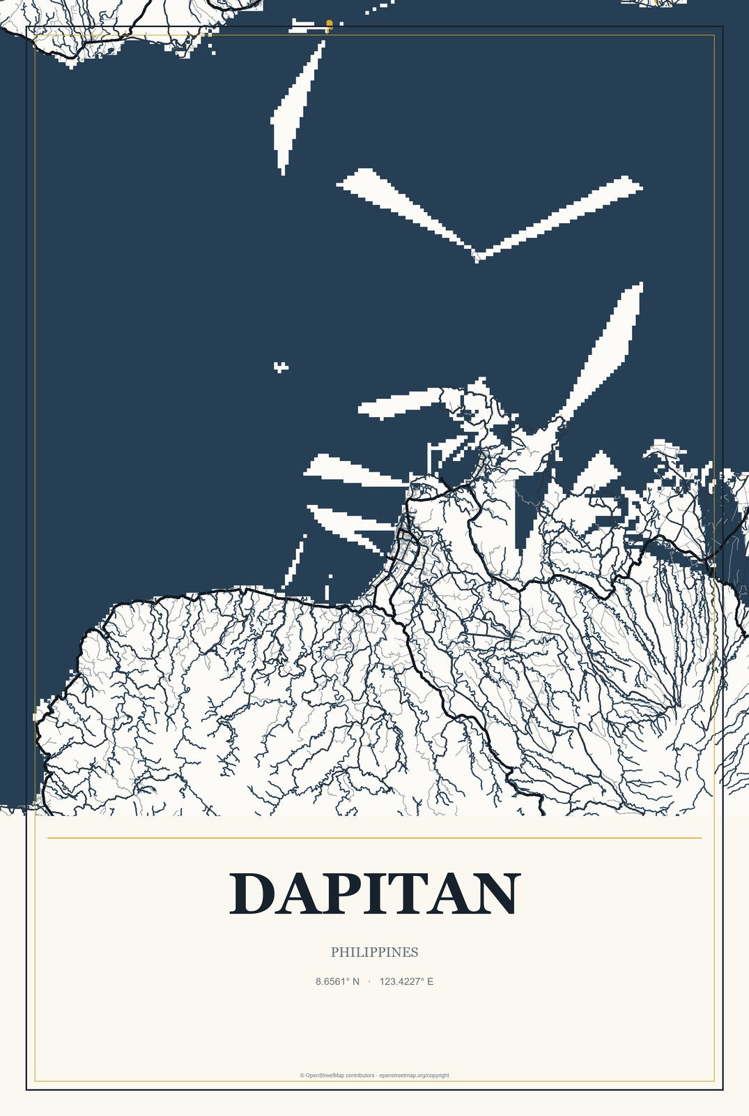 Dapitan, Philippines City Map Aluminum Sign in Citrine Modern style