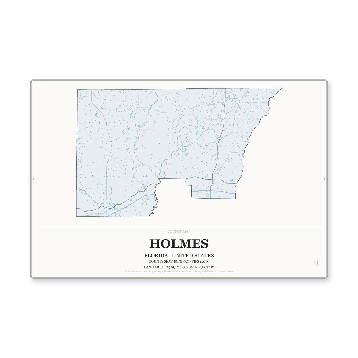 Holmes County, Florida Map Aluminum Sign in Gallery Air style