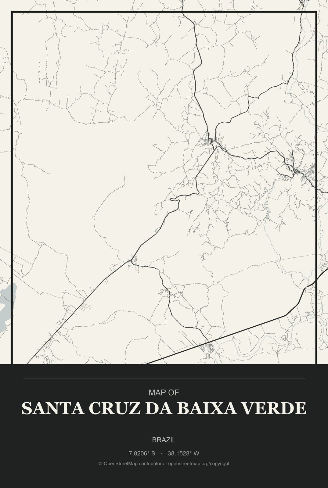 Santa Cruz da Baixa Verde, Brazil City Map Aluminum Sign in Museum Plaque style