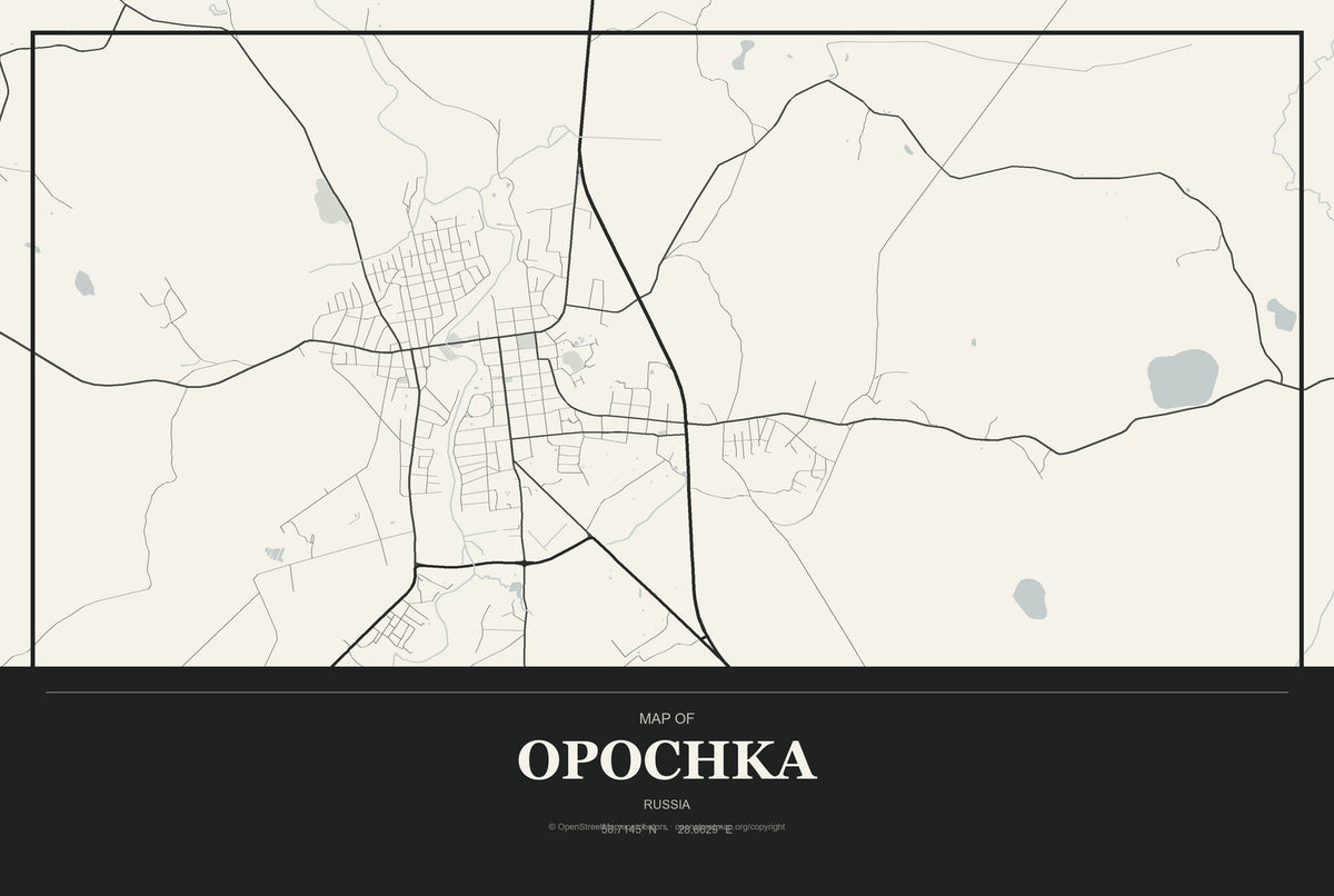 Opochka, Russia City Map Aluminum Sign in Museum Plaque style