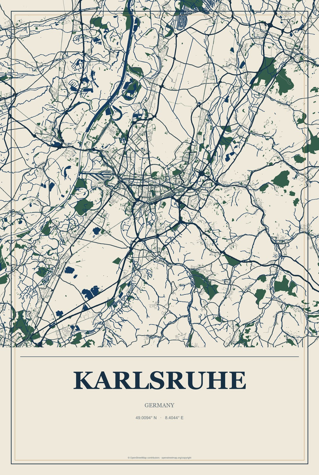 Karlsruhe, Germany City Map Aluminum Sign in Coastal Cutout style