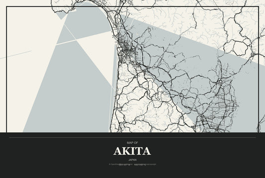 Akita, Japan City Map Aluminum Sign in Museum Plaque style