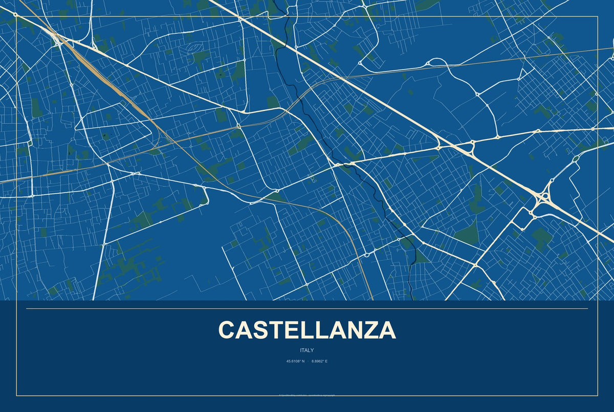 Castellanza, Italy City Map Aluminum Sign in Harbor Cobalt style