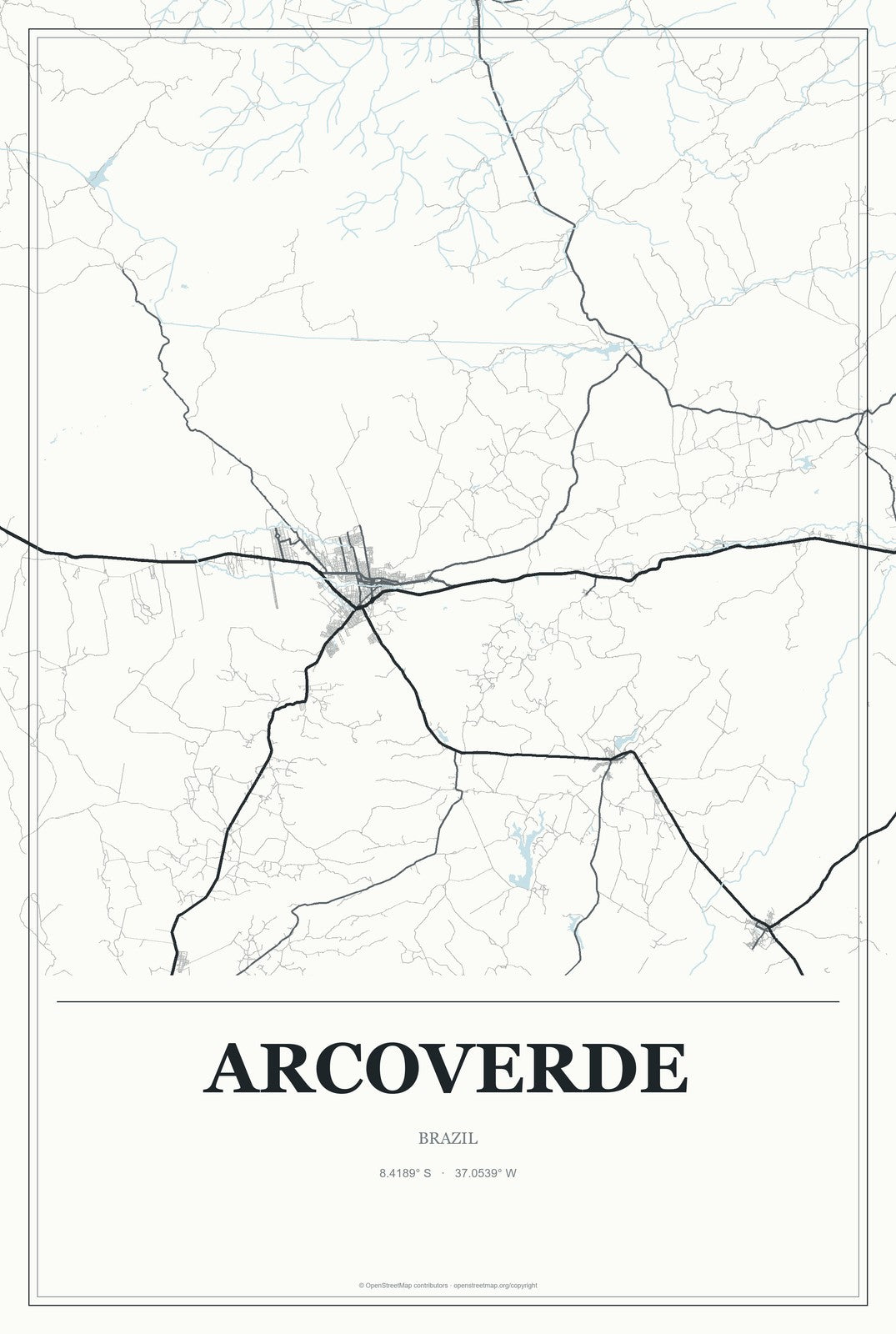 Arcoverde, Brazil City Map Aluminum Sign in Gallery Air style