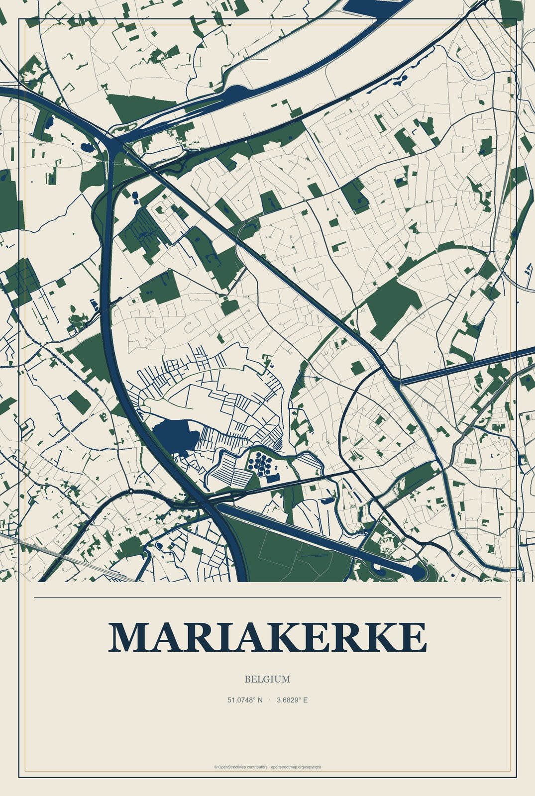 Mariakerke, Belgium City Map Aluminum Sign in Coastal Cutout style
