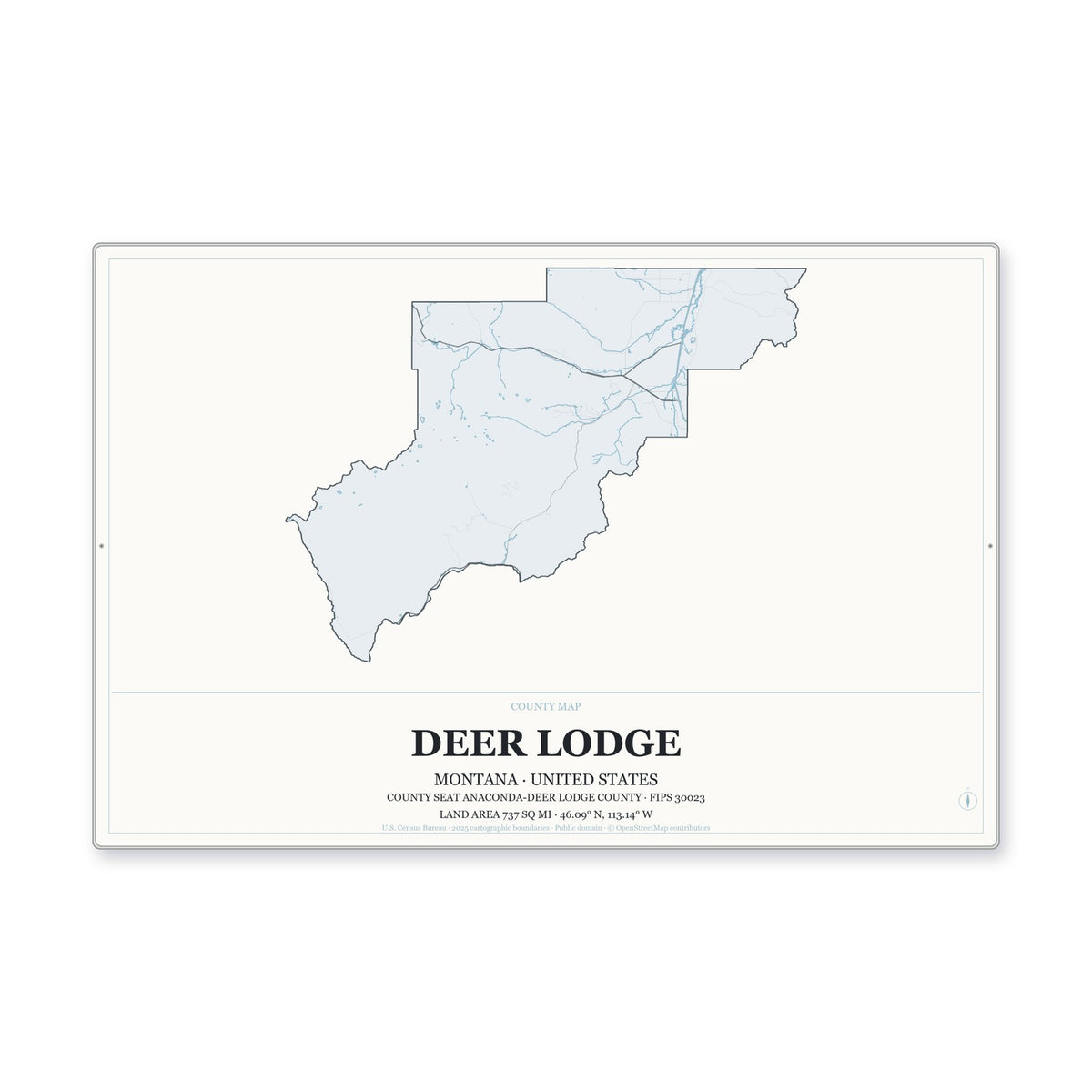 Deer Lodge County, Montana Map Aluminum Sign in Gallery Air style