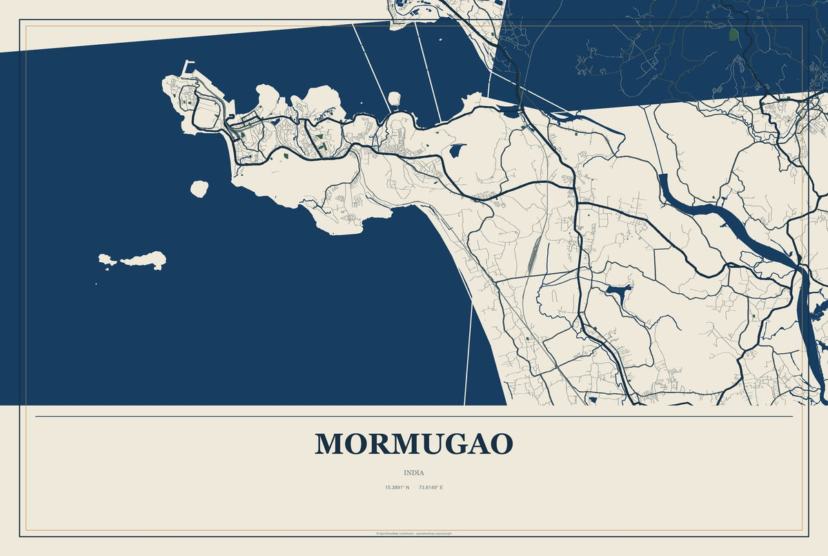 Mormugao, India City Map Aluminum Sign in Coastal Cutout style