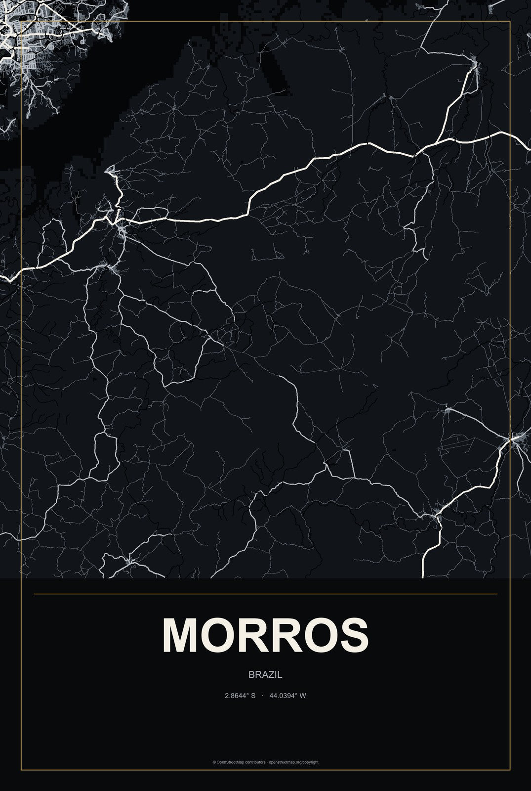 Morros, Brazil City Map Aluminum Sign in Metropolitan Noir style