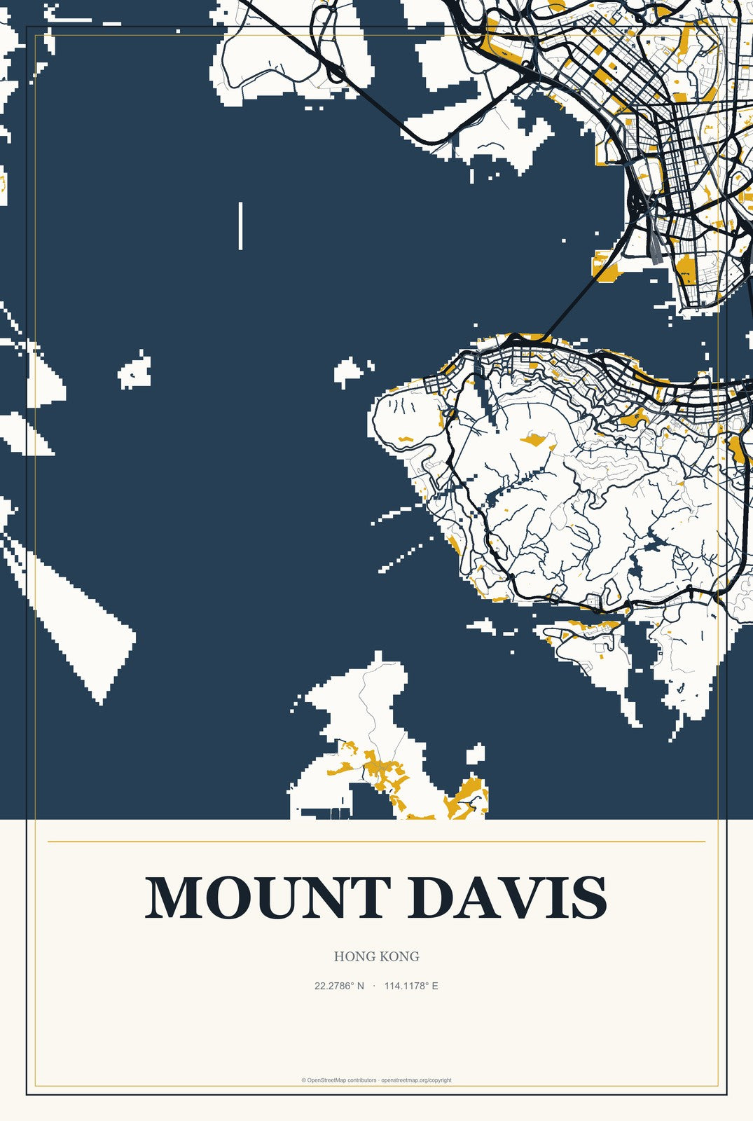 Mount Davis, Hong Kong City Map Aluminum Sign in Citrine Modern style