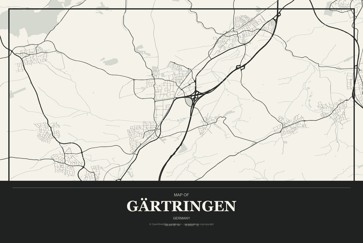 Gärtringen, Germany City Map Aluminum Sign in Museum Plaque style