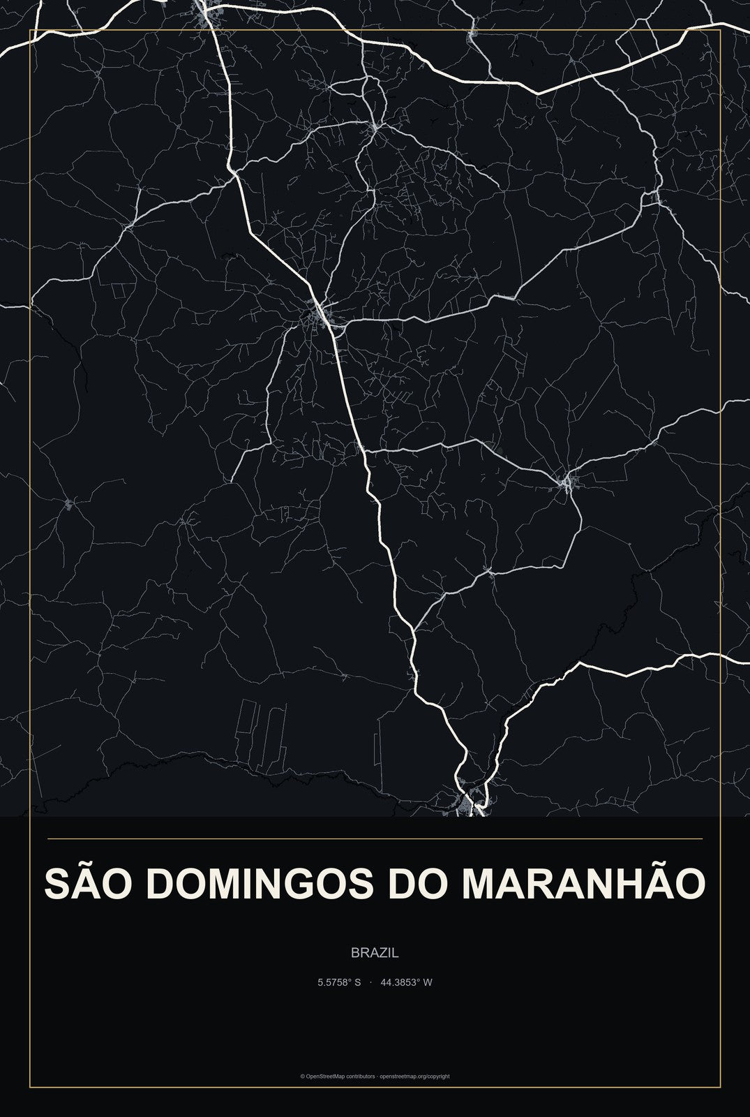 São Domingos do Maranhão, Brazil City Map Aluminum Sign in Metropolitan Noir style