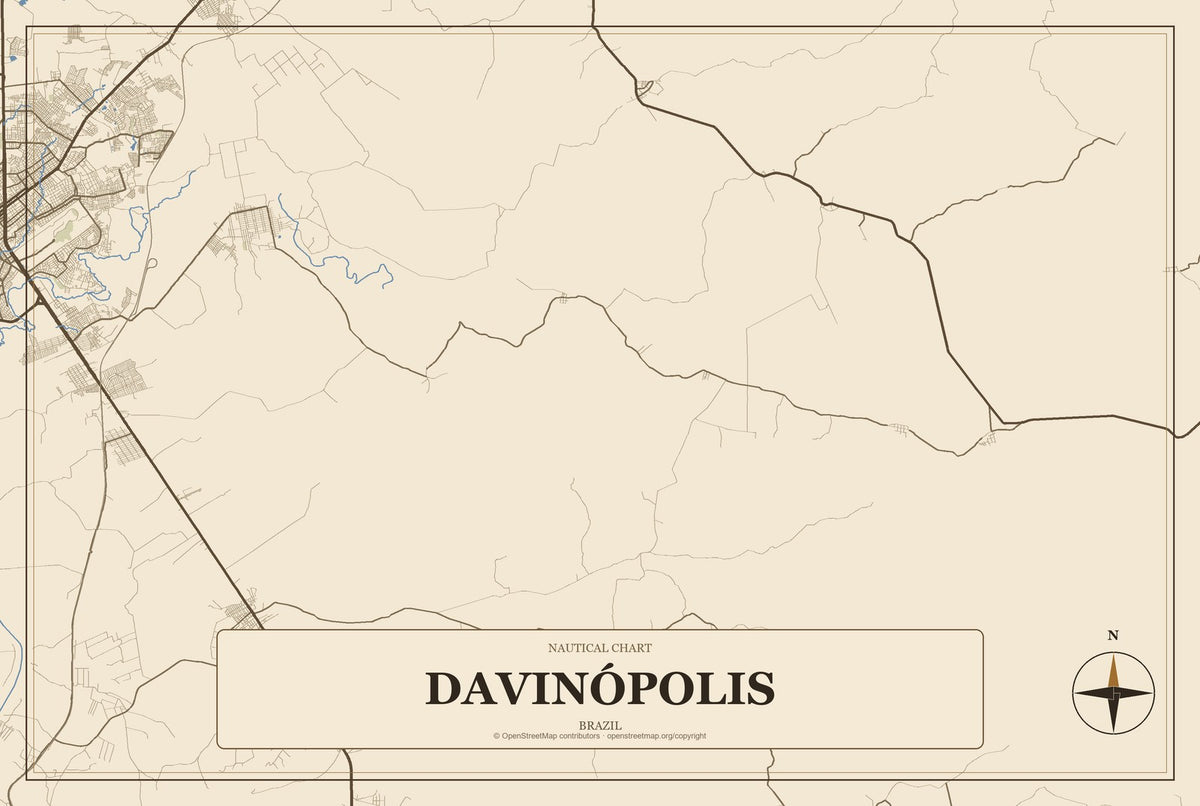 Davinópolis, Brazil City Map Aluminum Sign in Heritage Nautical style
