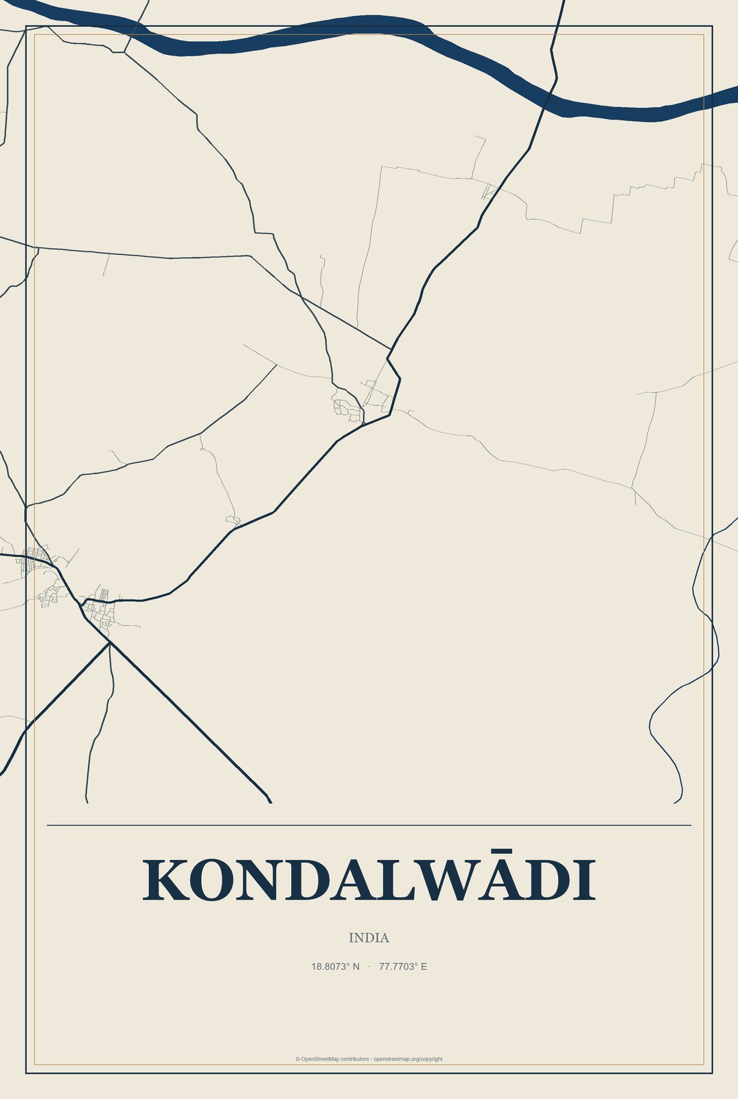 Kondalwādi, India City Map Aluminum Sign in Coastal Cutout style