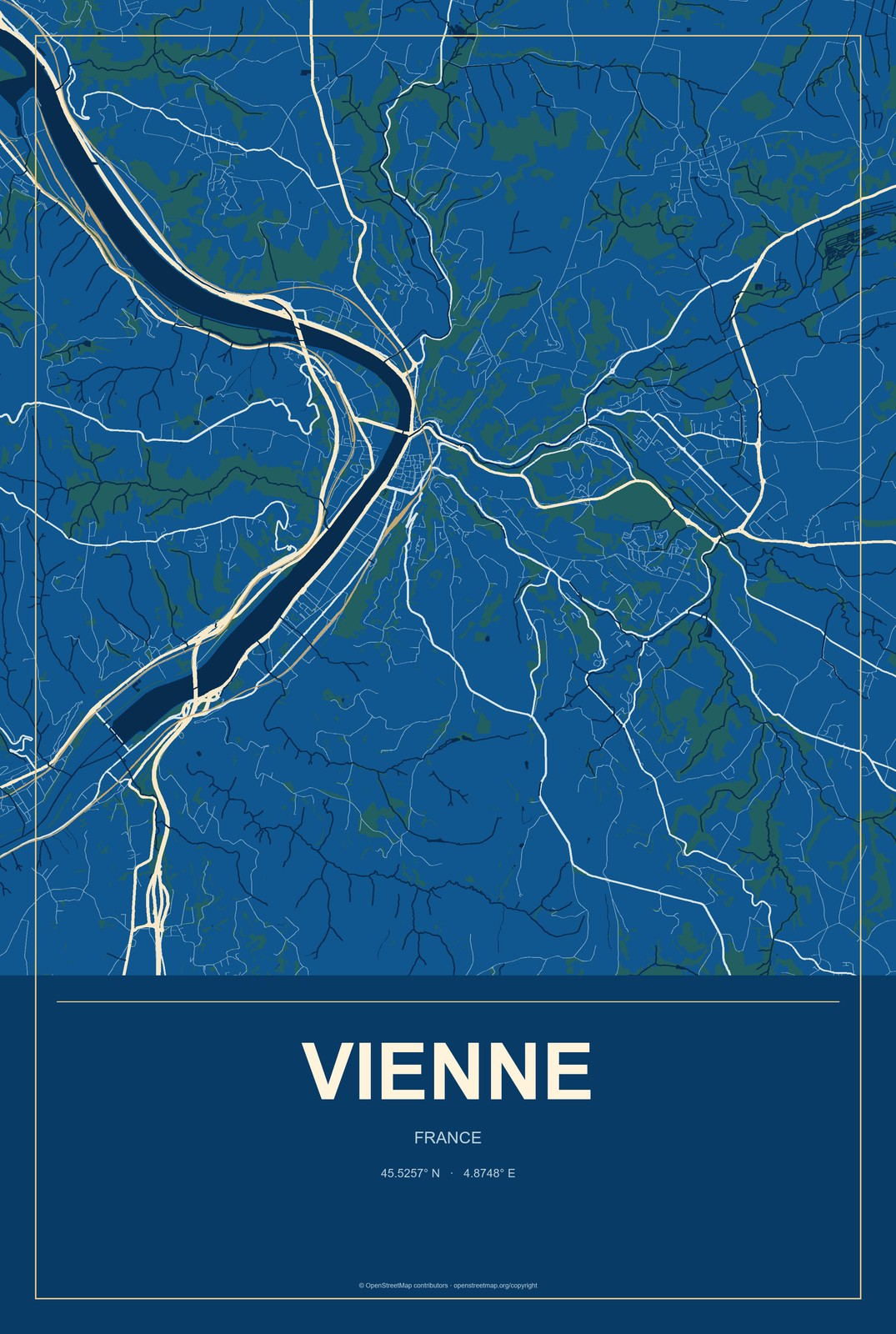 Vienne, France City Map Aluminum Sign in Harbor Cobalt style
