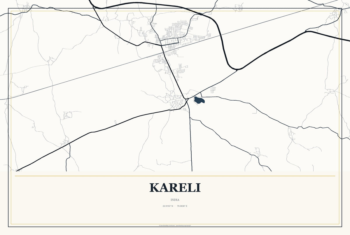 Kareli, India City Map Aluminum Sign in Citrine Modern style