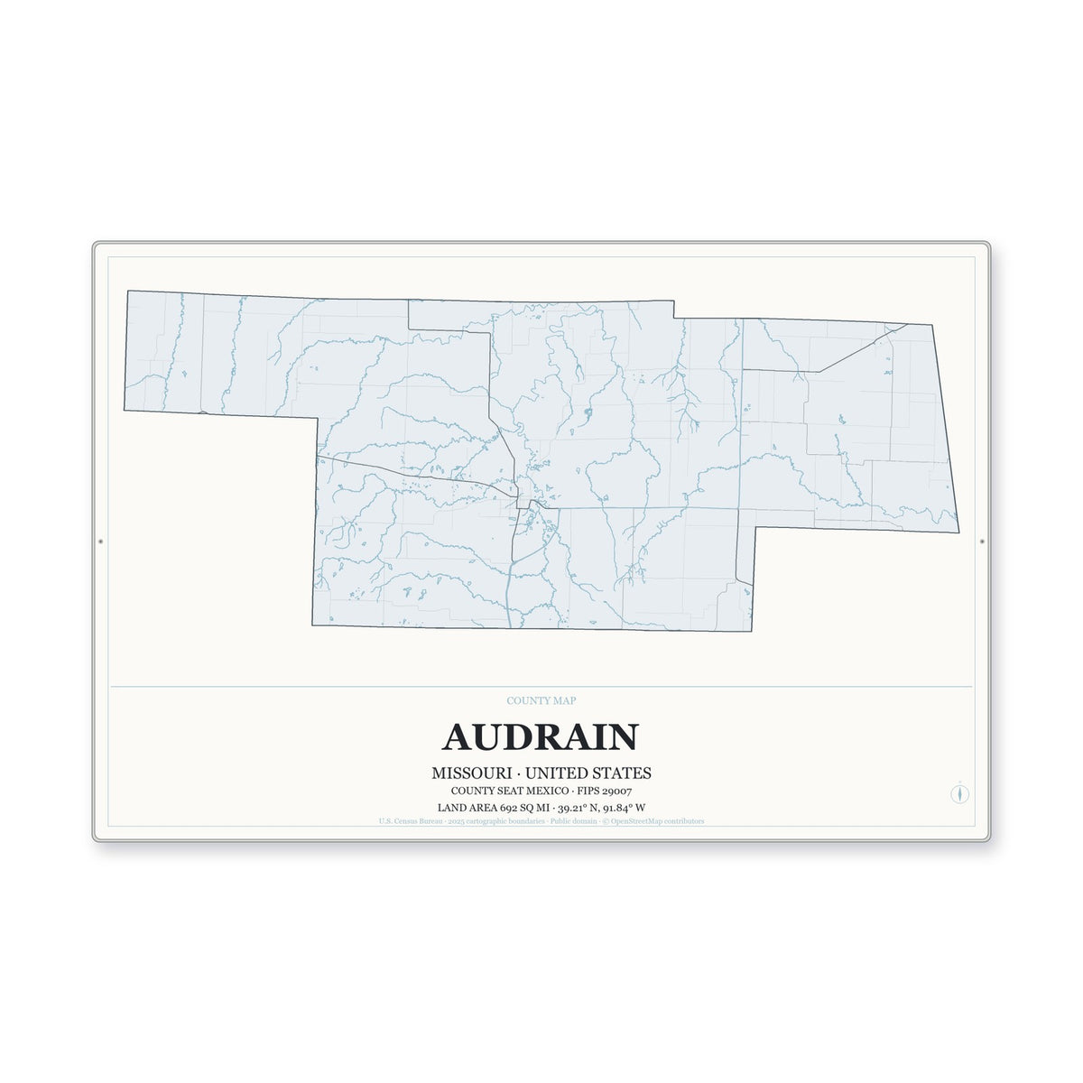 Audrain County, Missouri Map Aluminum Sign in Gallery Air style