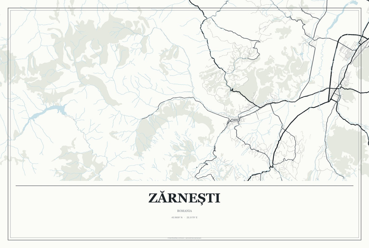 Zărnești, Romania City Map Aluminum Sign in Gallery Air style