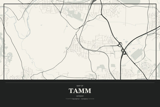 Tamm, Germany City Map Aluminum Sign in Museum Plaque style